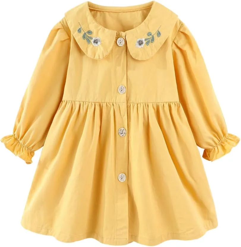 Mud Kingdom Girls Drees Peter Pan Collar Ruffle Lace Collared Long Sleeve Dress 2-8 Years