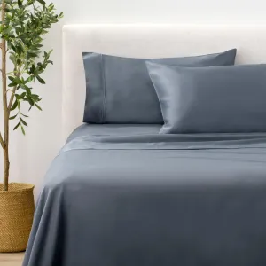 Nate Home by Nate Berkus 300TC Cotton Bedding 4-Piece Deep Pocket Sheet Set | Soft, Smooth Sateen Weave from mDesign - Queen Size - 1 Flat Sheet/1 Fitted Sheet/2 Pillowcases, Whale (Navy Blue)