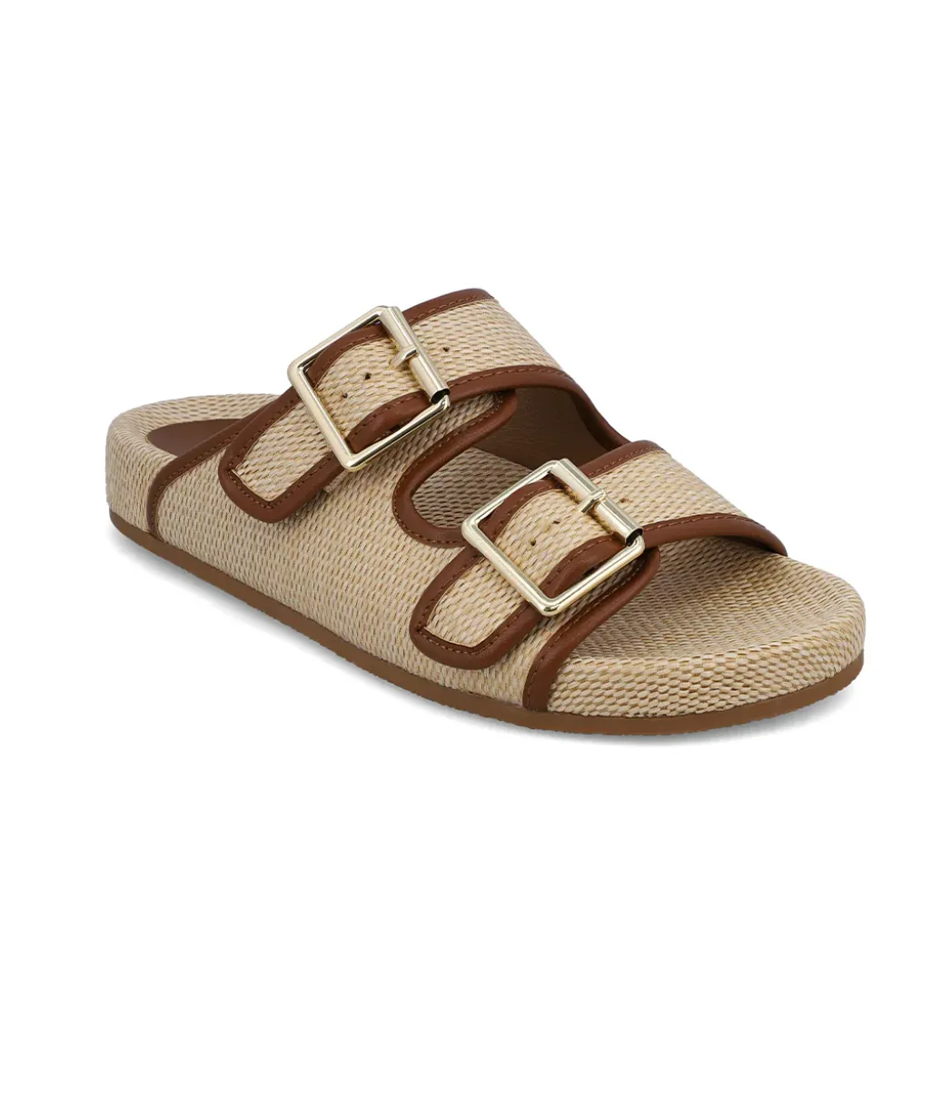 Natural Cognac Gazell Raffia Sandal