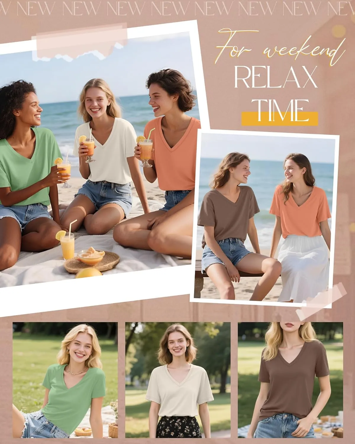 Neer 4 Pack Women's V Neck T-Shirts Summer Short Sleeve Casual Tops Loose Fit Flat Hem Basic Tees