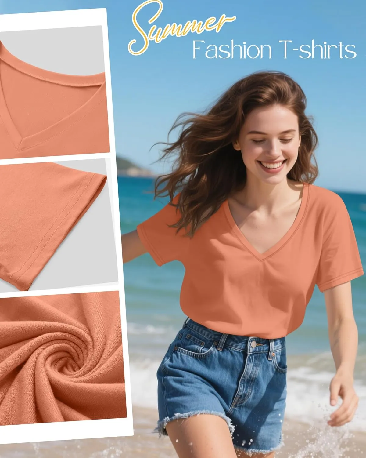 Neer 4 Pack Women's V Neck T-Shirts Summer Short Sleeve Casual Tops Loose Fit Flat Hem Basic Tees