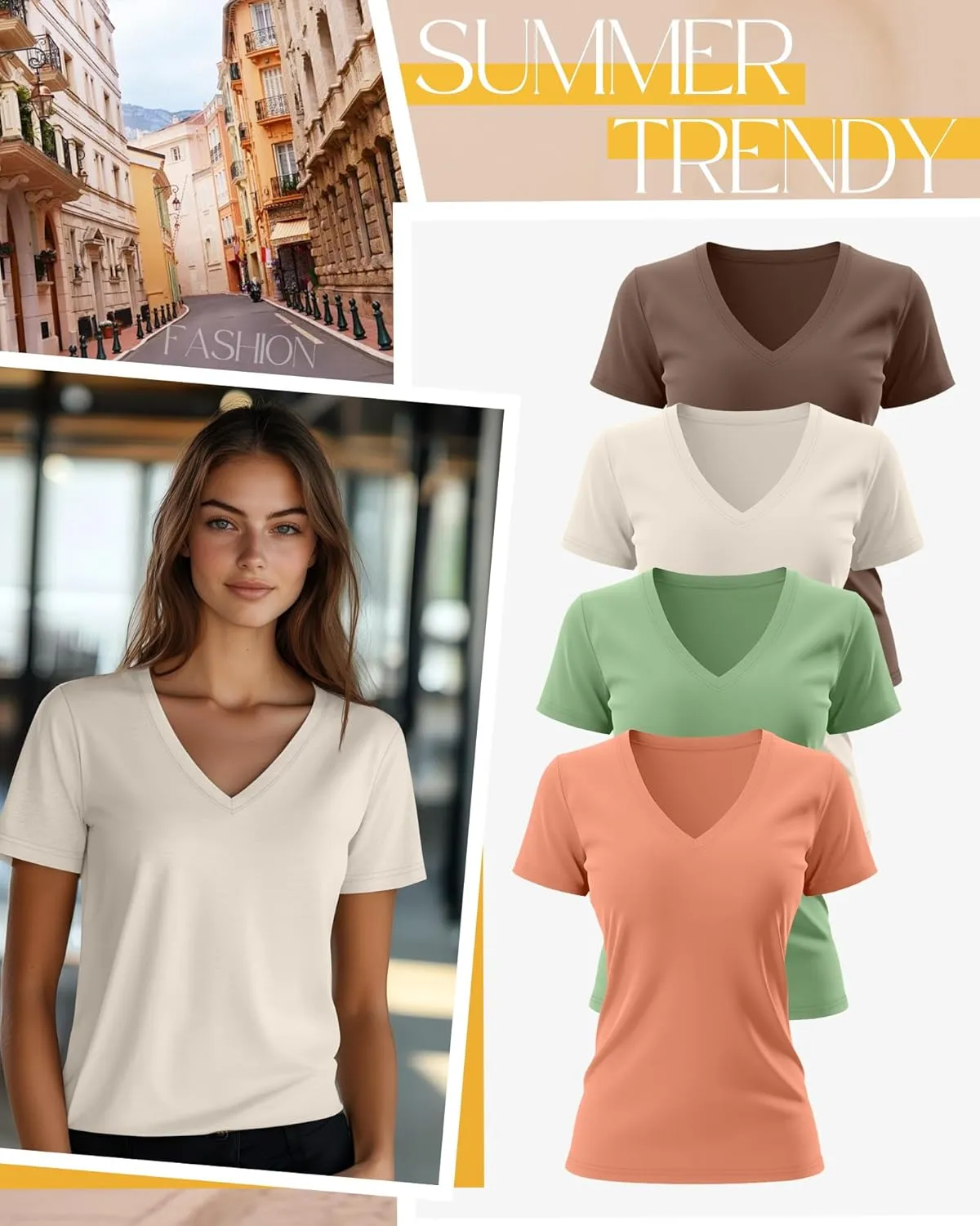 Neer 4 Pack Women's V Neck T-Shirts Summer Short Sleeve Casual Tops Loose Fit Flat Hem Basic Tees
