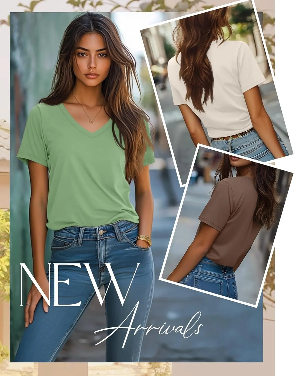 Neer 4 Pack Women's V Neck T-Shirts Summer Short Sleeve Casual Tops Loose Fit Flat Hem Basic Tees