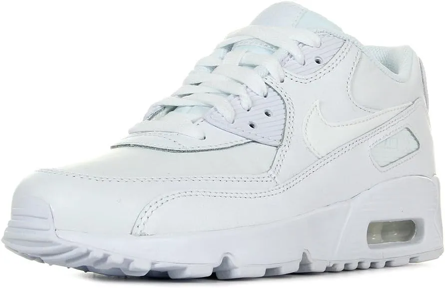 Nike 833412-100 Kid's Air Max 90 Leather Running Shoes, White/White, 6.5 M US Big Kid