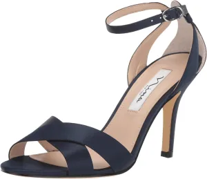 NINA Womens Ankle Strap Open Toe Heel Sandals Navy 6.5 Medium (B,M)