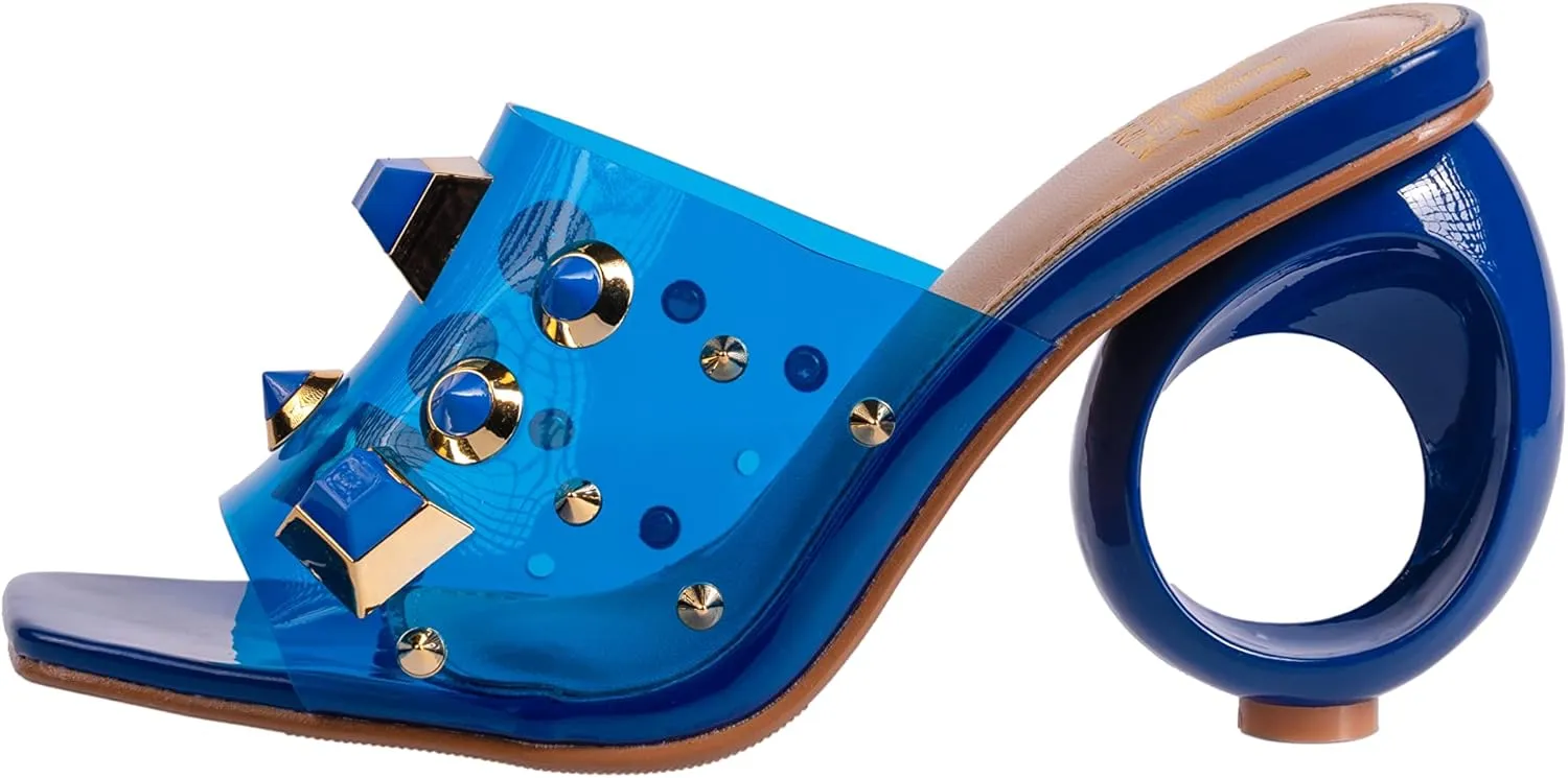 Ninety Union Vegas Lucite Multicolor Stone Slide On a Gold Circular Heel