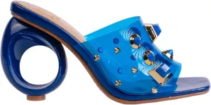 Ninety Union Vegas Lucite Multicolor Stone Slide On a Gold Circular Heel