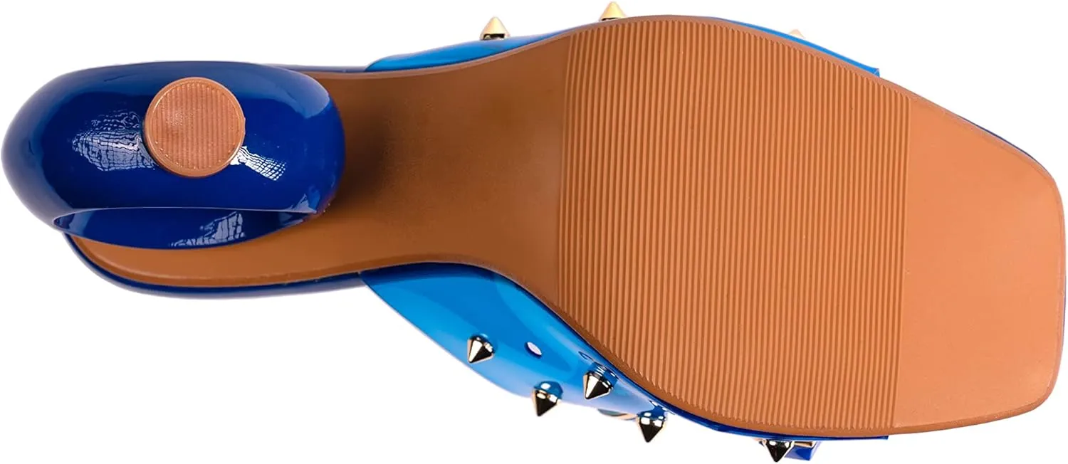 Ninety Union Vegas Lucite Multicolor Stone Slide On a Gold Circular Heel