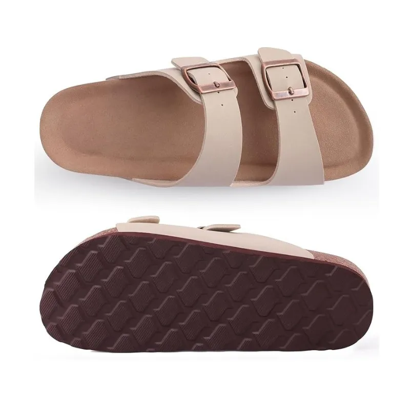 Non-Slip Sole Cork Footbed Sandals With Adjustable Buckle