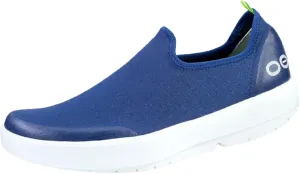 OOFOS OOmg eeZee Low Shoe, White & Navy - Women’s Size 6.5 - Lightweight Recovery Footwear - Reduces Stress on Feet, Joints & Back - Machine Washable