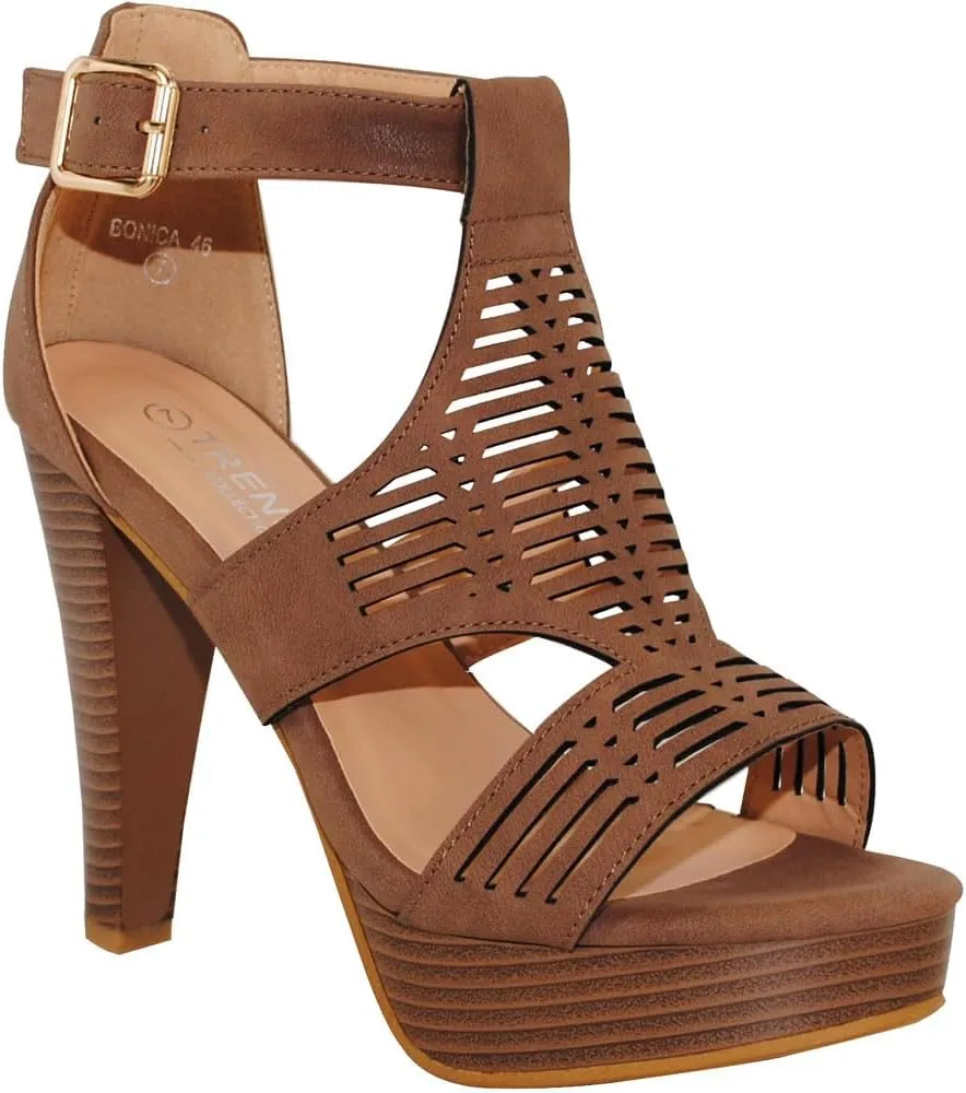 Open Toe Ankle Strap Sandal – Western Bootie Stacked Heel Open Toe Cutout Shoes