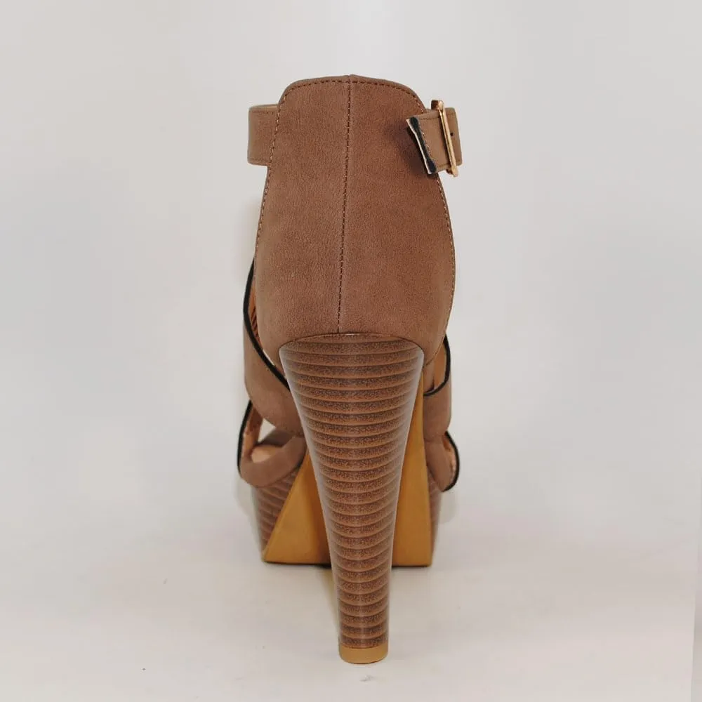 Open Toe Ankle Strap Sandal – Western Bootie Stacked Heel Open Toe Cutout Shoes