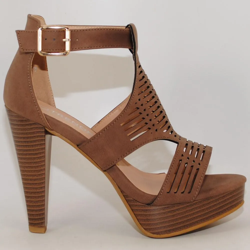 Open Toe Ankle Strap Sandal – Western Bootie Stacked Heel Open Toe Cutout Shoes