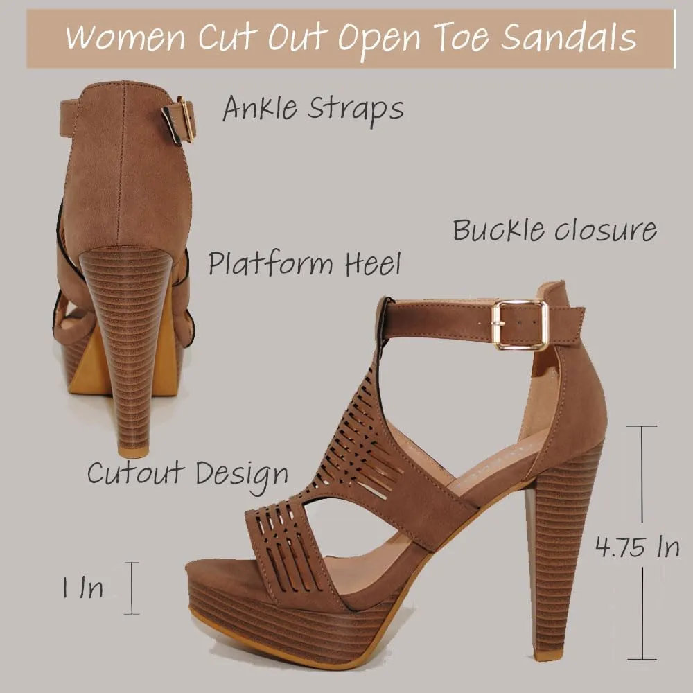 Open Toe Ankle Strap Sandal – Western Bootie Stacked Heel Open Toe Cutout Shoes
