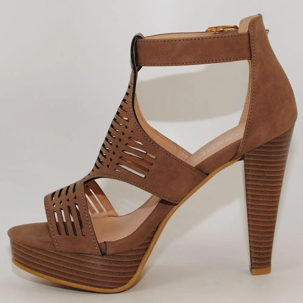 Open Toe Ankle Strap Sandal – Western Bootie Stacked Heel Open Toe Cutout Shoes