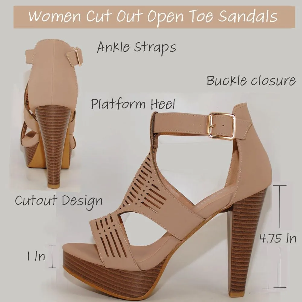 Open Toe Ankle Strap Sandal – Western Bootie Stacked Heel Open Toe Cutout Shoes