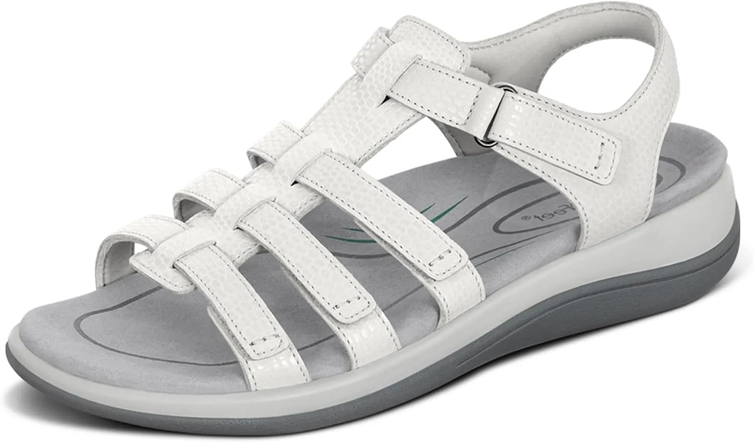 Orthofeet Women's Orthopedic Snake White Leather Amalfi Adjustable Sandals, Size 8