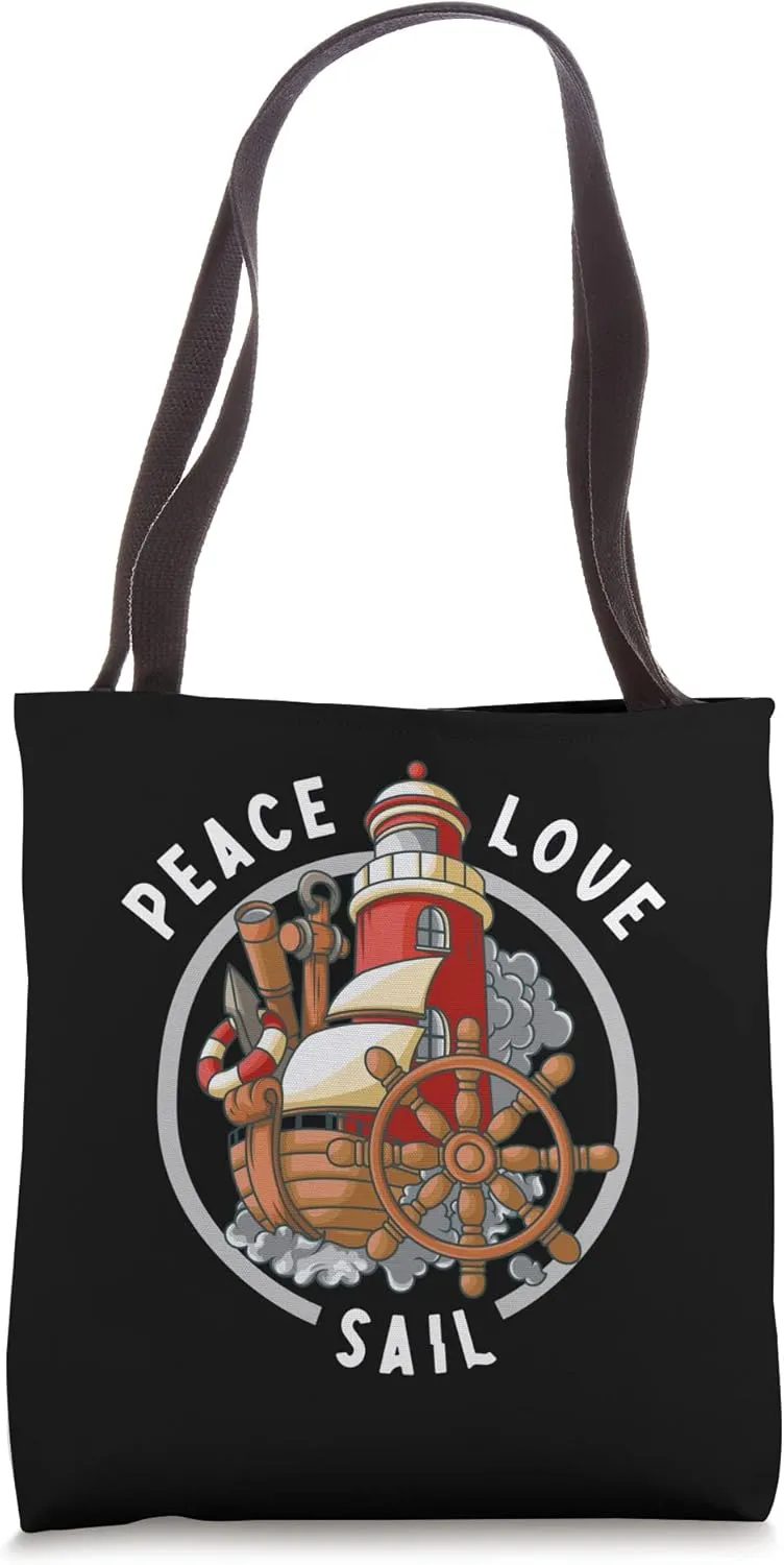 Peace Love And Sail Wind Propeller Sailboat Tote Bag