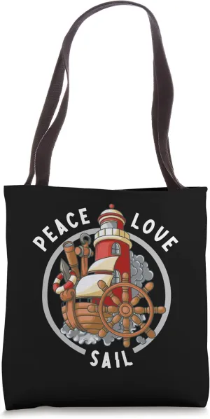 Peace Love And Sail Wind Propeller Sailboat Tote Bag
