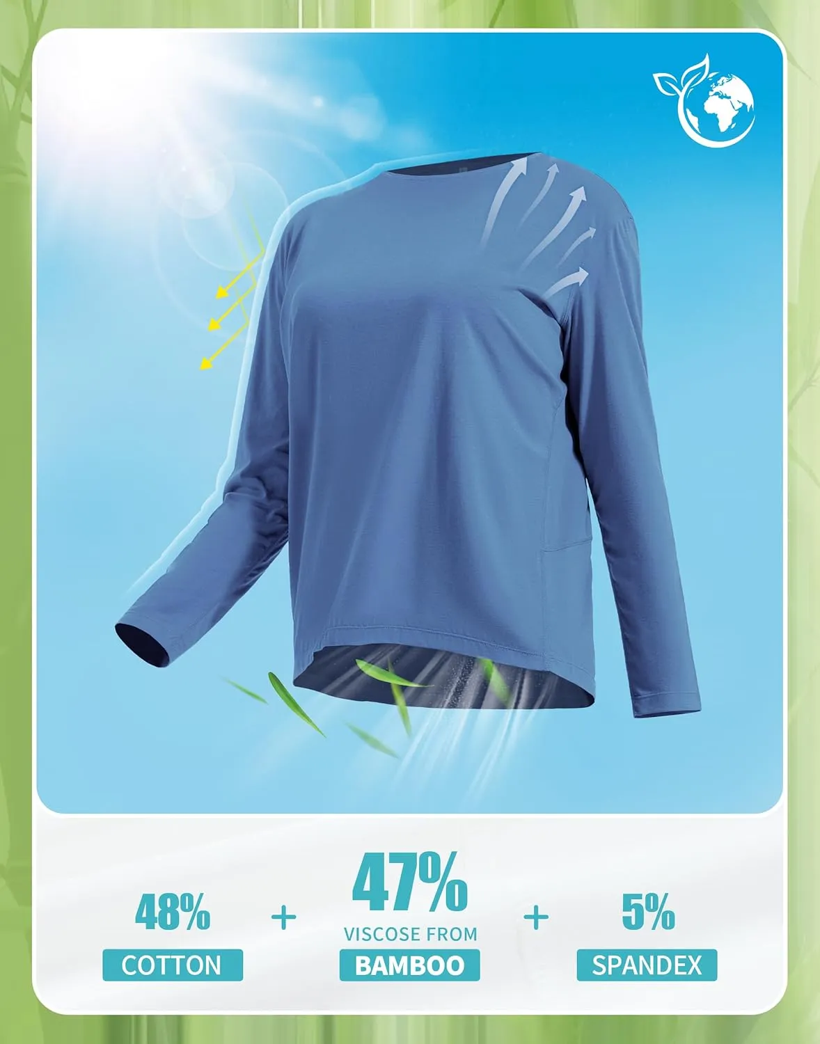 Pioneer Camp Bamboo Viscose Long Sleeve Workout Shirts for Women Back Loose Fit Yoga Athletic T-Shirts Casual Boat Neck Tops