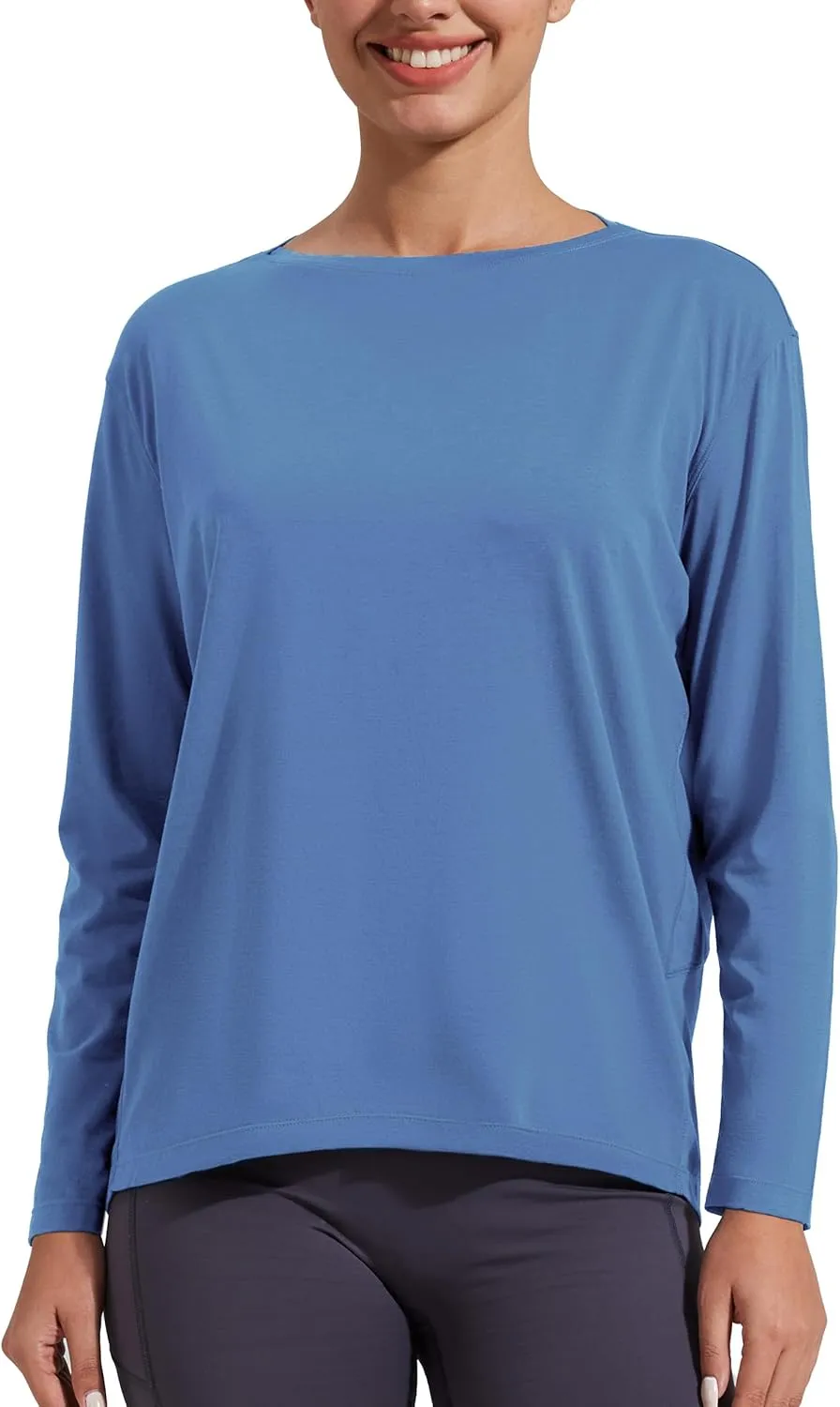 Pioneer Camp Bamboo Viscose Long Sleeve Workout Shirts for Women Back Loose Fit Yoga Athletic T-Shirts Casual Boat Neck Tops