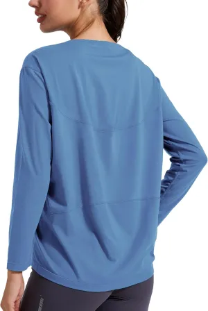 Pioneer Camp Bamboo Viscose Long Sleeve Workout Shirts for Women Back Loose Fit Yoga Athletic T-Shirts Casual Boat Neck Tops