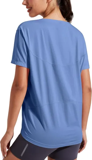 Pioneer Camp Women's Bamboo Viscose Short Sleeve Shirts Boat Neck Loose Fit Gym Workout T-Shirt Athletic Casual Tops