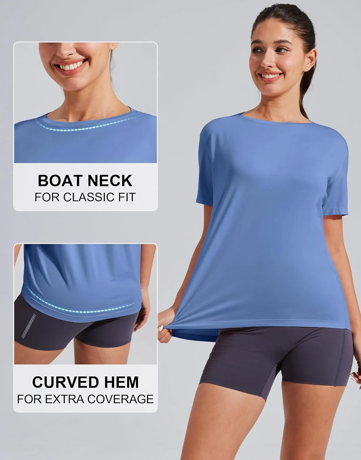 Pioneer Camp Women's Bamboo Viscose Short Sleeve Shirts Boat Neck Loose Fit Gym Workout T-Shirt Athletic Casual Tops