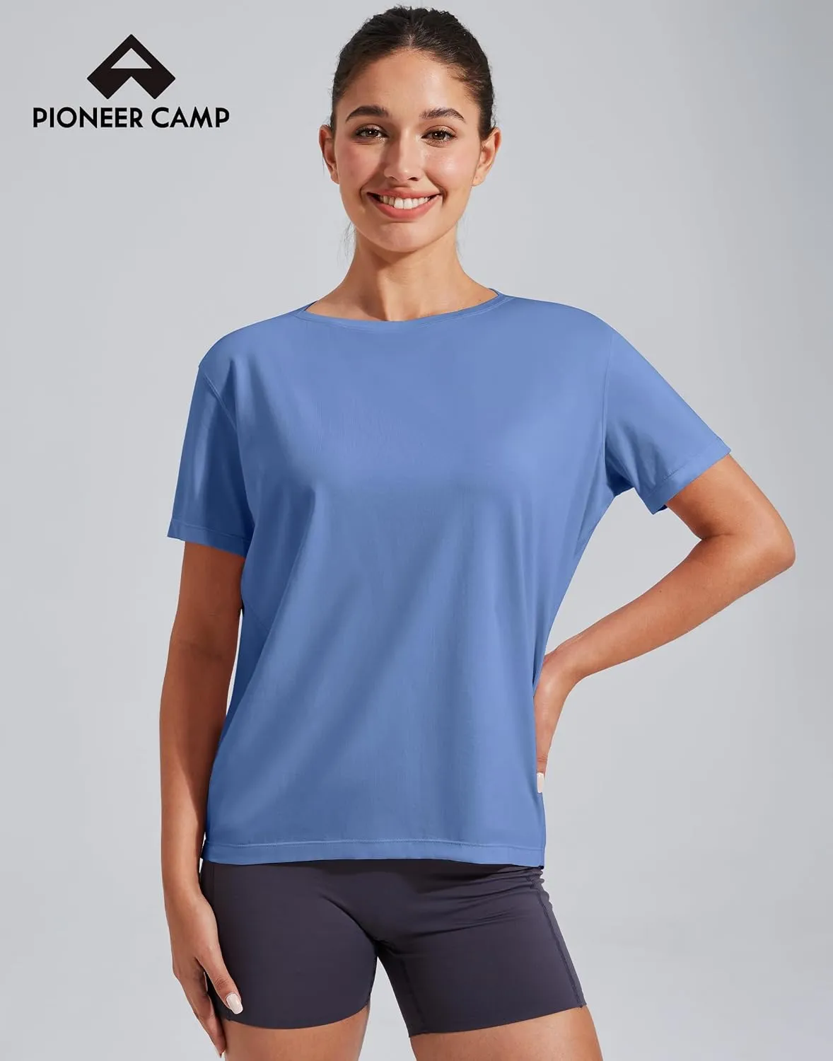 Pioneer Camp Women's Bamboo Viscose Short Sleeve Shirts Boat Neck Loose Fit Gym Workout T-Shirt Athletic Casual Tops