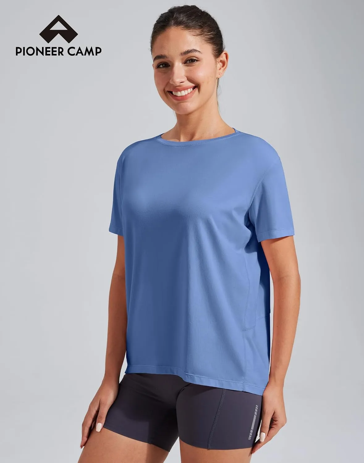 Pioneer Camp Women's Bamboo Viscose Short Sleeve Shirts Boat Neck Loose Fit Gym Workout T-Shirt Athletic Casual Tops