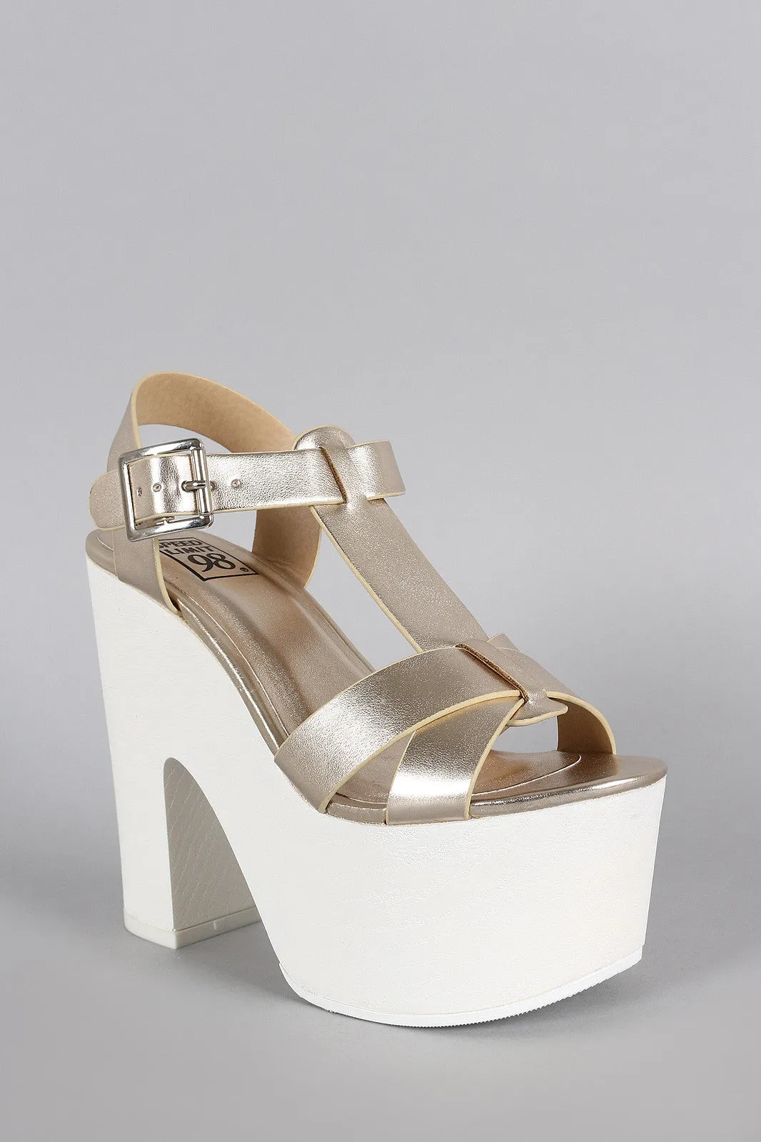 Platform Chic Strap 98 Big savings event Wood Faux Toe Open Metallic Limit Speed Cross