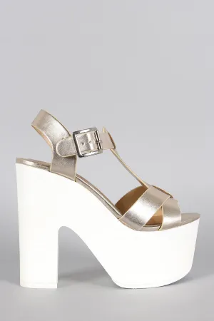 Platform Chic Strap 98 Big savings event Wood Faux Toe Open Metallic Limit Speed Cross