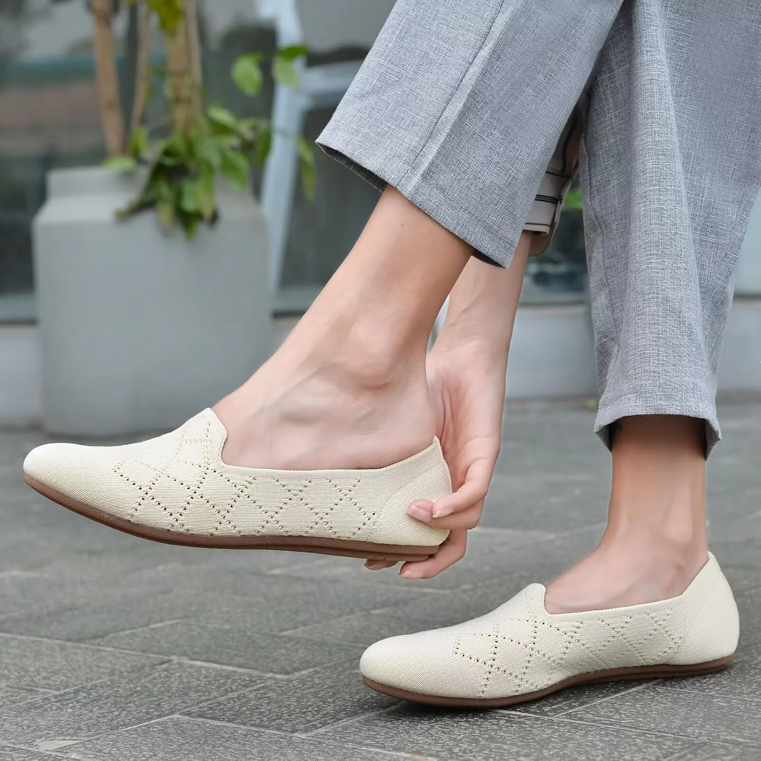poemlady Women’s Ballet Flat Dress Knit Round Toe Slip On Ballerina Walking Shoes for Womam Casual Comfort Soft