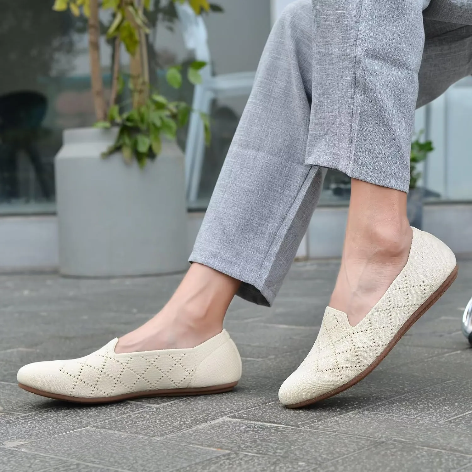 poemlady Women’s Ballet Flat Dress Knit Round Toe Slip On Ballerina Walking Shoes for Womam Casual Comfort Soft