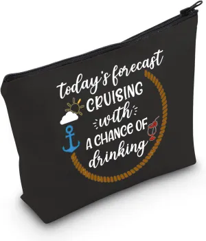 POFULL Cruise Themed Gift Cruise Boat Cocktails Friends Groups Cruise Cosmetic Bag (Black forecast Cruising Bag)