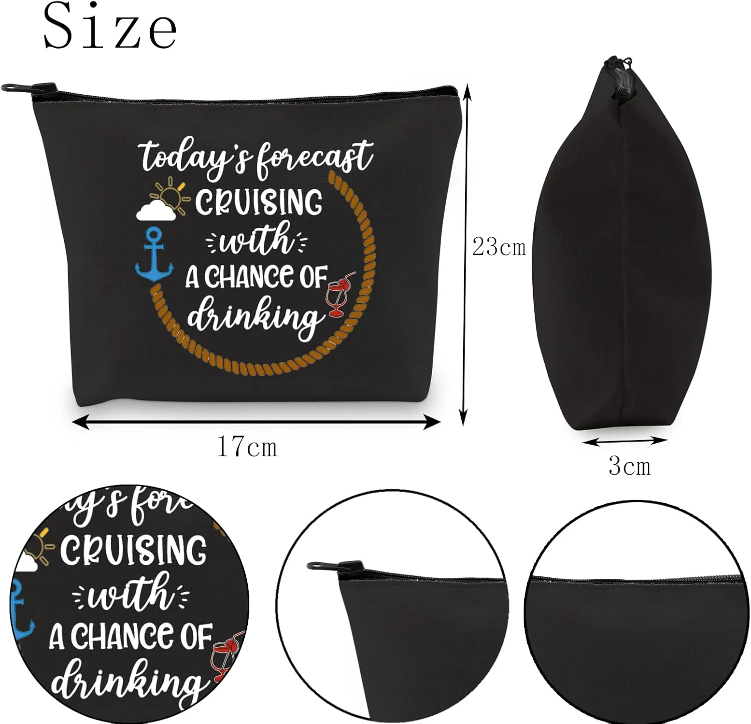 POFULL Cruise Themed Gift Cruise Boat Cocktails Friends Groups Cruise Cosmetic Bag (Black forecast Cruising Bag)