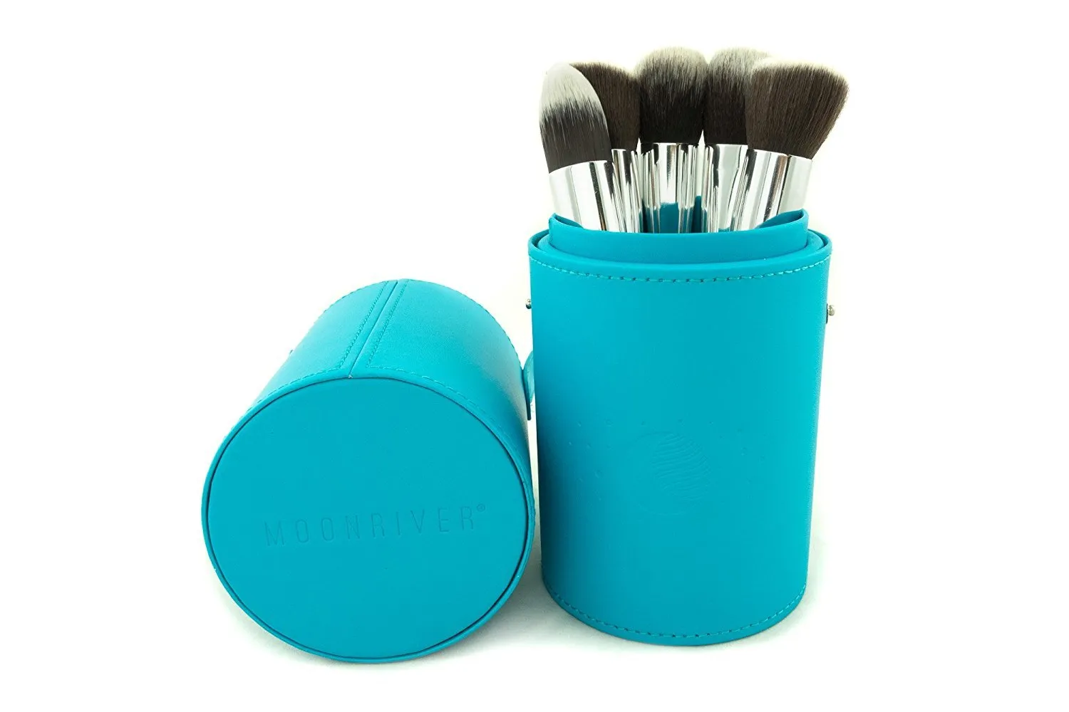 Premium Makeup Brush Case, 9 Inch (Blue   5 Piece Kabuki Set)
