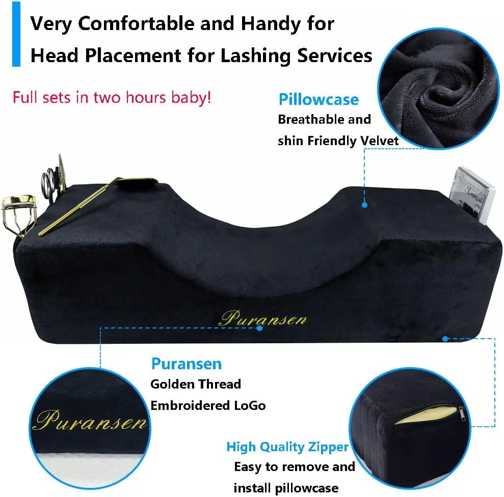 Puransen Lash Pillow for Lash Extensions - Comfortable Velvet Memory Foam Eyelash Pillow, Protect The Neck When Used for Lash Extension Grafting Make Up (Black)