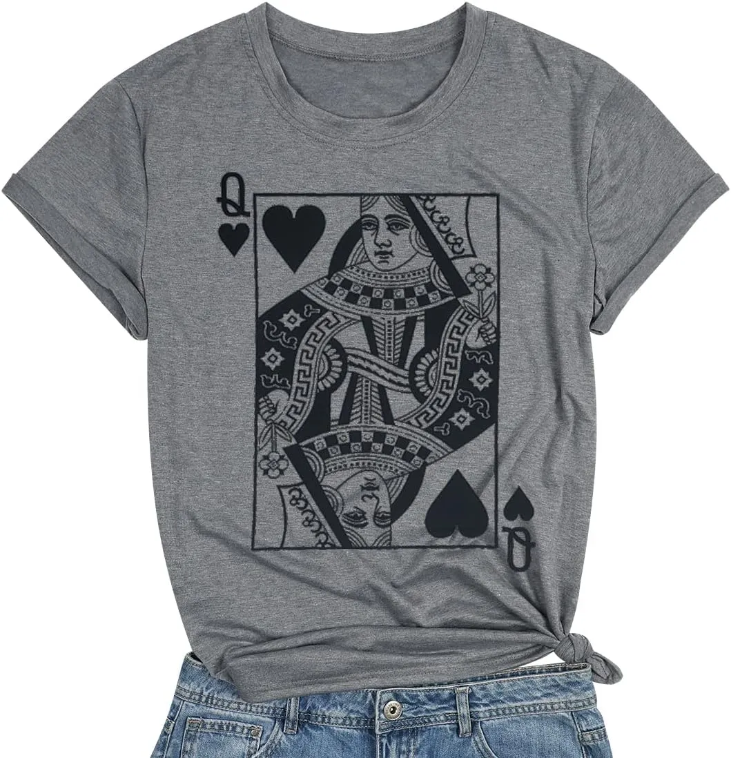 Queen of Hearts T-Shirt for Women Funny Vintage Graphic Tees Cool Cute Queen Tee Casual Short Sleeve Tops Shirts