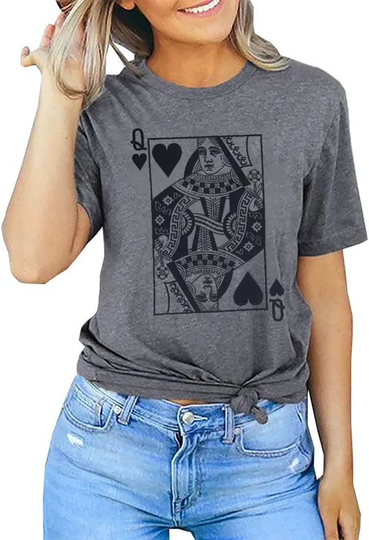 Queen of Hearts T-Shirt for Women Funny Vintage Graphic Tees Cool Cute Queen Tee Casual Short Sleeve Tops Shirts
