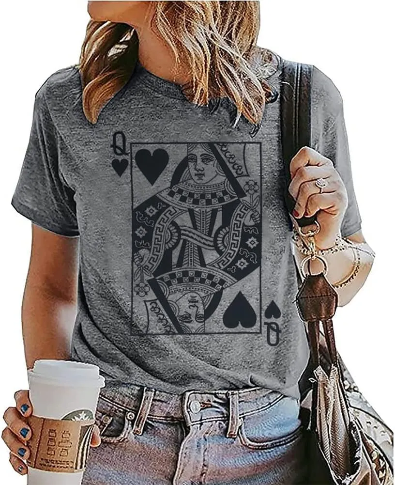 Queen of Hearts T-Shirt for Women Funny Vintage Graphic Tees Cool Cute Queen Tee Casual Short Sleeve Tops Shirts