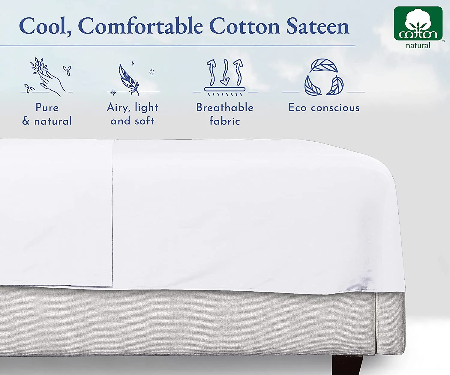 Queen Size Flat Sheet, Soft 400 Thread Count 100% Cotton Sheet Sateen, Cooling Bed Sheets, White Flat Sheet, Queen Sheets, Top Sheets, Single Queen Flat Sheet Only (Bright White)