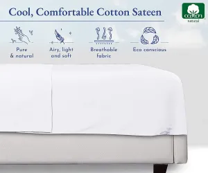 Queen Size Flat Sheet, Soft 400 Thread Count 100% Cotton Sheet Sateen, Cooling Bed Sheets, White Flat Sheet, Queen Sheets, Top Sheets, Single Queen Flat Sheet Only (Bright White)
