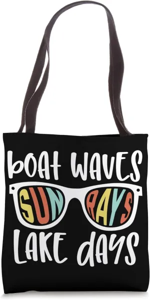 Retro Boat Waves Sun Waves Sunset Beach Vacation Travel Tote Bag