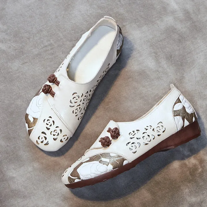 Retro Hollow Soft Leather Flat Shoes