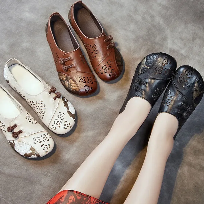 Retro Hollow Soft Leather Flat Shoes