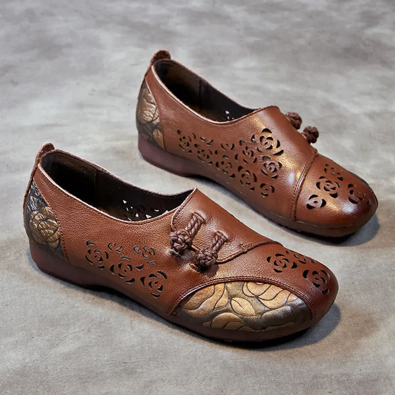 Retro Hollow Soft Leather Flat Shoes