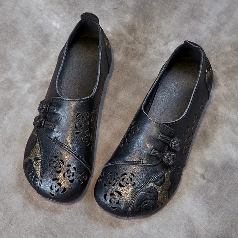 Retro Hollow Soft Leather Flat Shoes