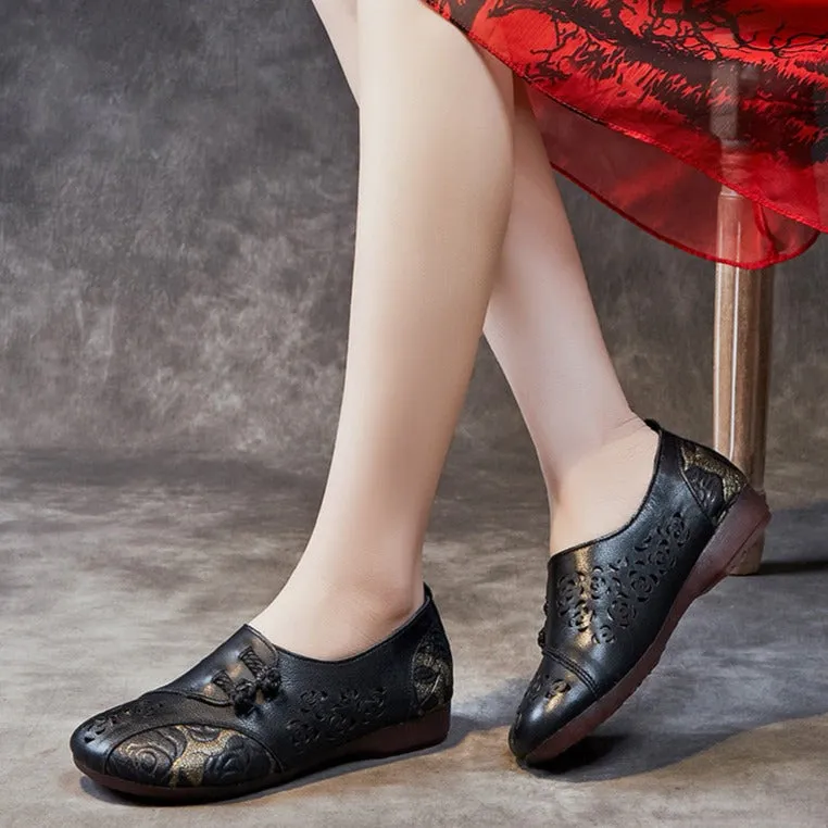 Retro Hollow Soft Leather Flat Shoes
