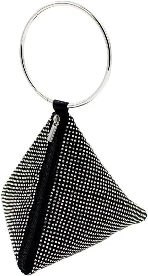 Rhinestone Mesh Triangle Pyramid Clutch Full Crystal Soft Wristlet Handbag